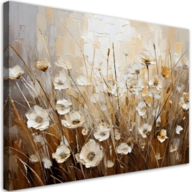 Quadro su tela, Fiori beige di campo Astratto - 90x60