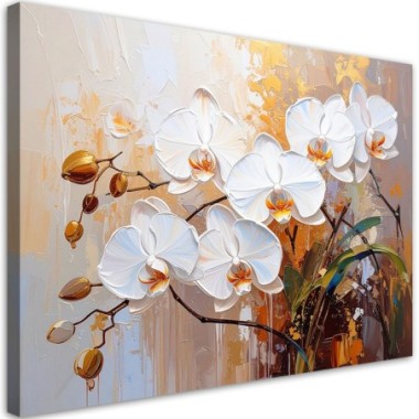 Quadro su tela, Fiori bianchi di orchidea su sfondo...