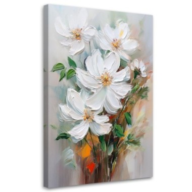 Quadro su tela, Fiori bianchi dipinti Natura - 80x120
