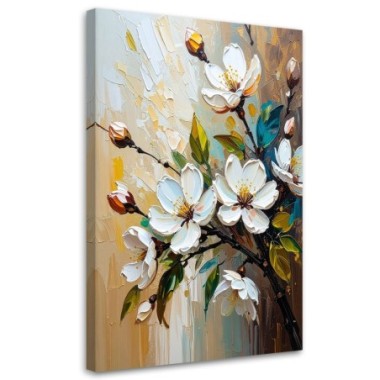 Quadro su tela, Fiori bianchi effetto pittura ad...