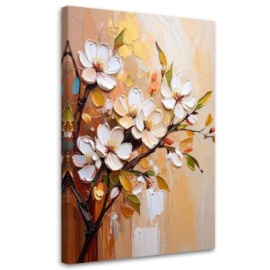 Quadro su tela, Fiori bianchi Rametti effetto...