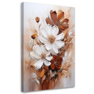 Quadro su tela, Fiori bianchi su sfondo beige - 40x60