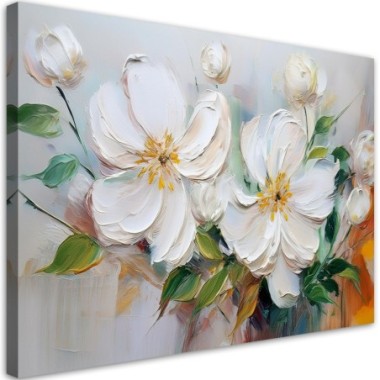 Quadro su tela, Fiori bianchi trapuntati come...