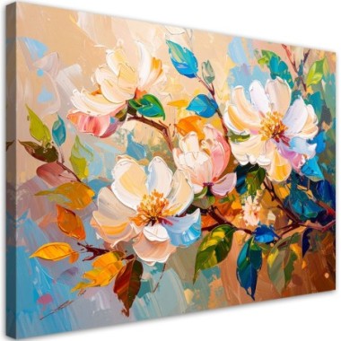 Quadro su tela, Fiori colorati Foglie Natura - 90x60