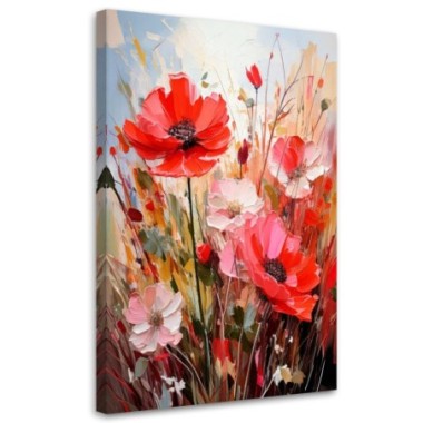 Quadro su tela, Fiori di campo Acquerello Rosso...
