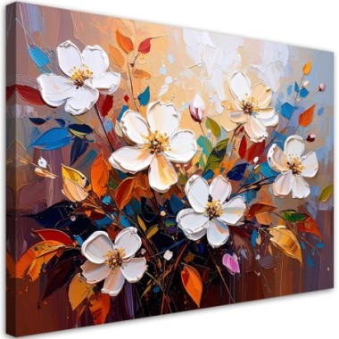 Quadro su tela, Fiori di campo bianchi dipinti - 100x70
