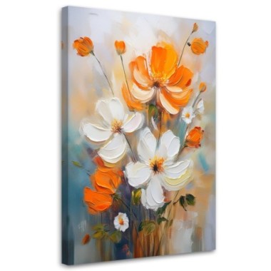 Quadro su tela, Fiori di campo Bianco Arancione -...