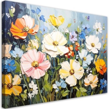 Quadro su tela, Fiori di campo colorati Imitazione...