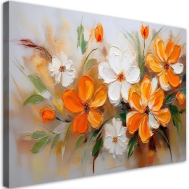 Quadro su tela, Fiori di campo dipinti di bianco e...