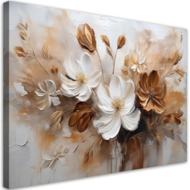 Quadro su tela, Fiori di campo dipinti di bianco e...