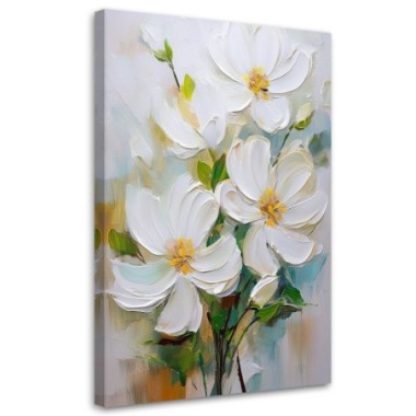 Quadro su tela, Fiori di campo dipinti di bianco...
