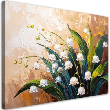 Quadro su tela, Fiori di mughetto su sfondo beige...