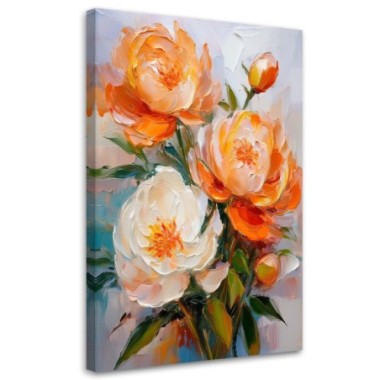 Quadro su tela, Fiori di peonia arancione Dipinto -...