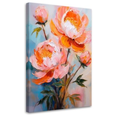 Quadro su tela, Fiori di peonia arancione Natura -...