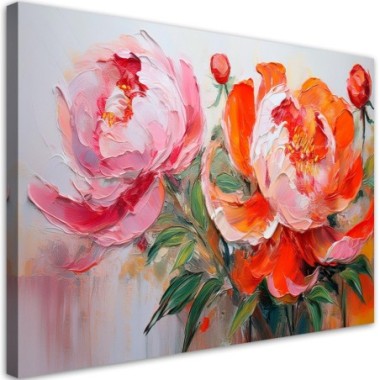 Quadro su tela, Fiori di peonia rosa Arancione - 60x40