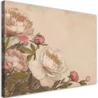 Quadro su tela, Fiori di peonia rosa Retrà² Beige -...