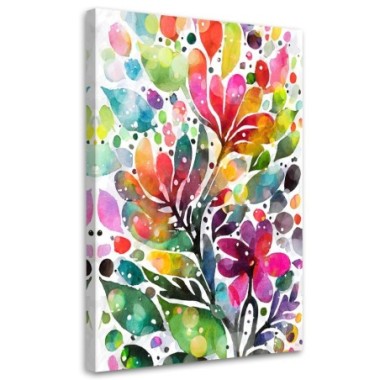 Quadro su tela, Fiori Foglie Acquerello Colorato...