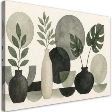 Quadro su tela, Fiori Foglie Minimalismo Verde...