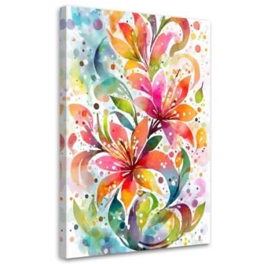Quadro su tela, Fiori gigli acquerello colorato...