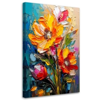Quadro su tela, Fiori Impressionismo Giallo...