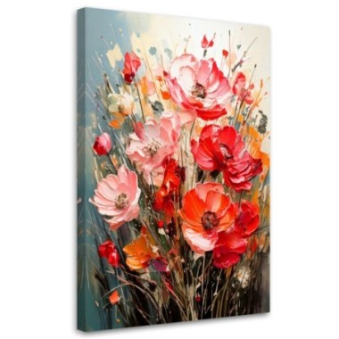 Quadro su tela, Fiori Papaveri Impasto Rosso...