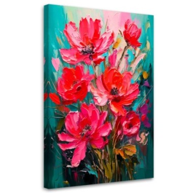 Quadro su tela, Fiori Pulsante Acquerello Rosso...