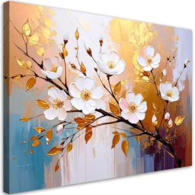Quadro su tela, Fiori Rametti Glamour Dorato - 90x60