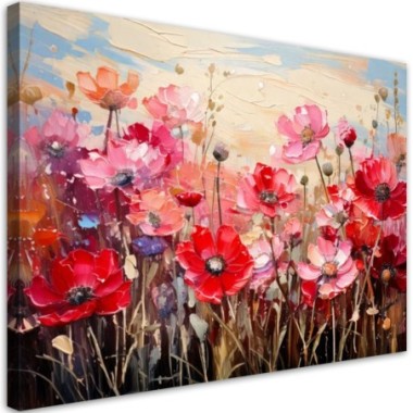 Quadro su tela, Fiori rossi di campo Astratto - 120x80