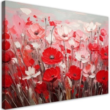 Quadro su tela, Fiori rossi di campo moderni - 60x40