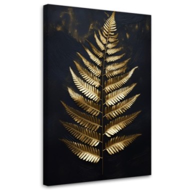 Quadro su tela, Foglia di felce dorata su sfondo...