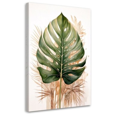Quadro su tela, Foglia di monstera acquerello verde...