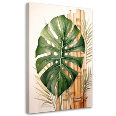 Quadro su tela, Foglia di monstera bambà¹ tropicale...