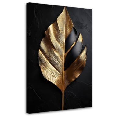 Quadro su tela, Foglia di palma in bianco e oro - 40x60