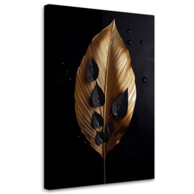 Quadro su tela, Foglia d'oro su sfondo nero - 80x120