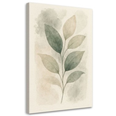 Quadro su tela, Foglie Acquerello Beige Verde...