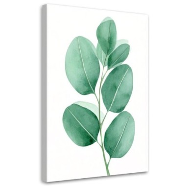 Quadro su tela, Foglie Acquerello Verde Minimalismo...
