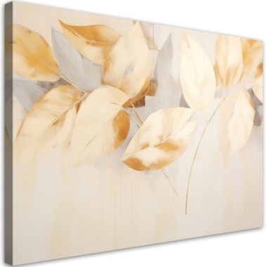Quadro su tela, Foglie beige gialle rami scandi boho...