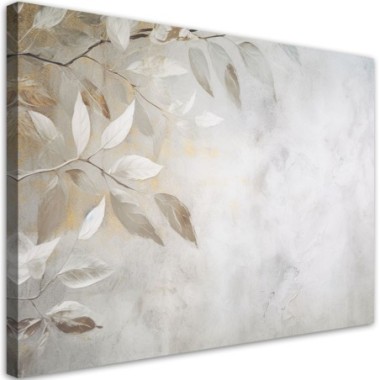 Quadro su tela, Foglie beige rami natura cemento...
