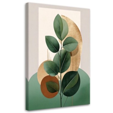 Quadro su tela, Foglie botaniche Oro Beige...