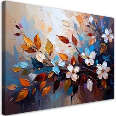 Quadro su tela, Foglie colorate Fiori imitazione...