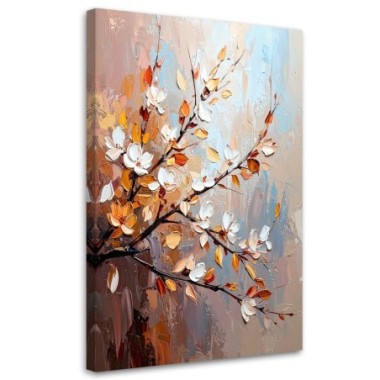 Quadro su tela, Foglie delicate Fiori su ramoscelli...