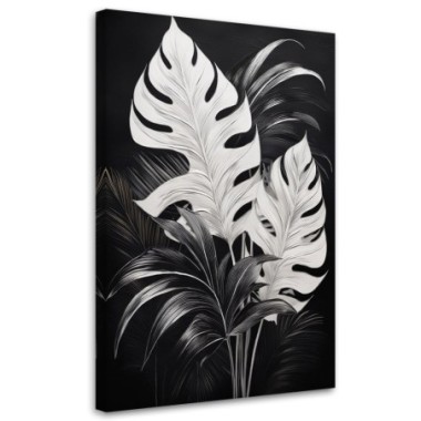 Quadro su tela, Foglie di monstera in bianco e nero...