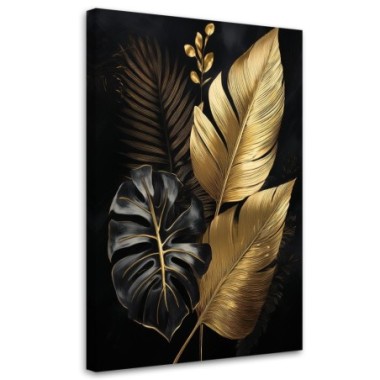 Quadro su tela, Foglie di monstera Palme in oro - 40x60