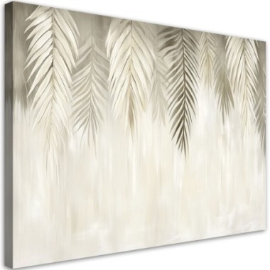 Quadro su tela, Foglie di palma beige stile boho -...