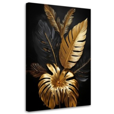 Quadro su tela, Foglie di palma dorate Monstera - 60x90