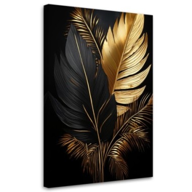 Quadro su tela, Foglie di palma in bianco e oro - 40x60