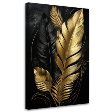 Quadro su tela, Foglie di palma in bianco e oro Loft...