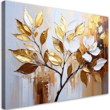 Quadro su tela, Foglie dorate Rametti Glamour - 120x80