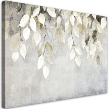Quadro su tela, Foglie pendenti beige ramoscelli...