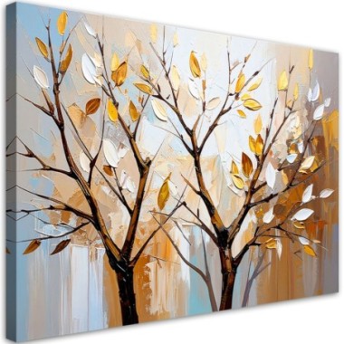 Quadro su tela, Foglie Rametti in beige - 90x60
